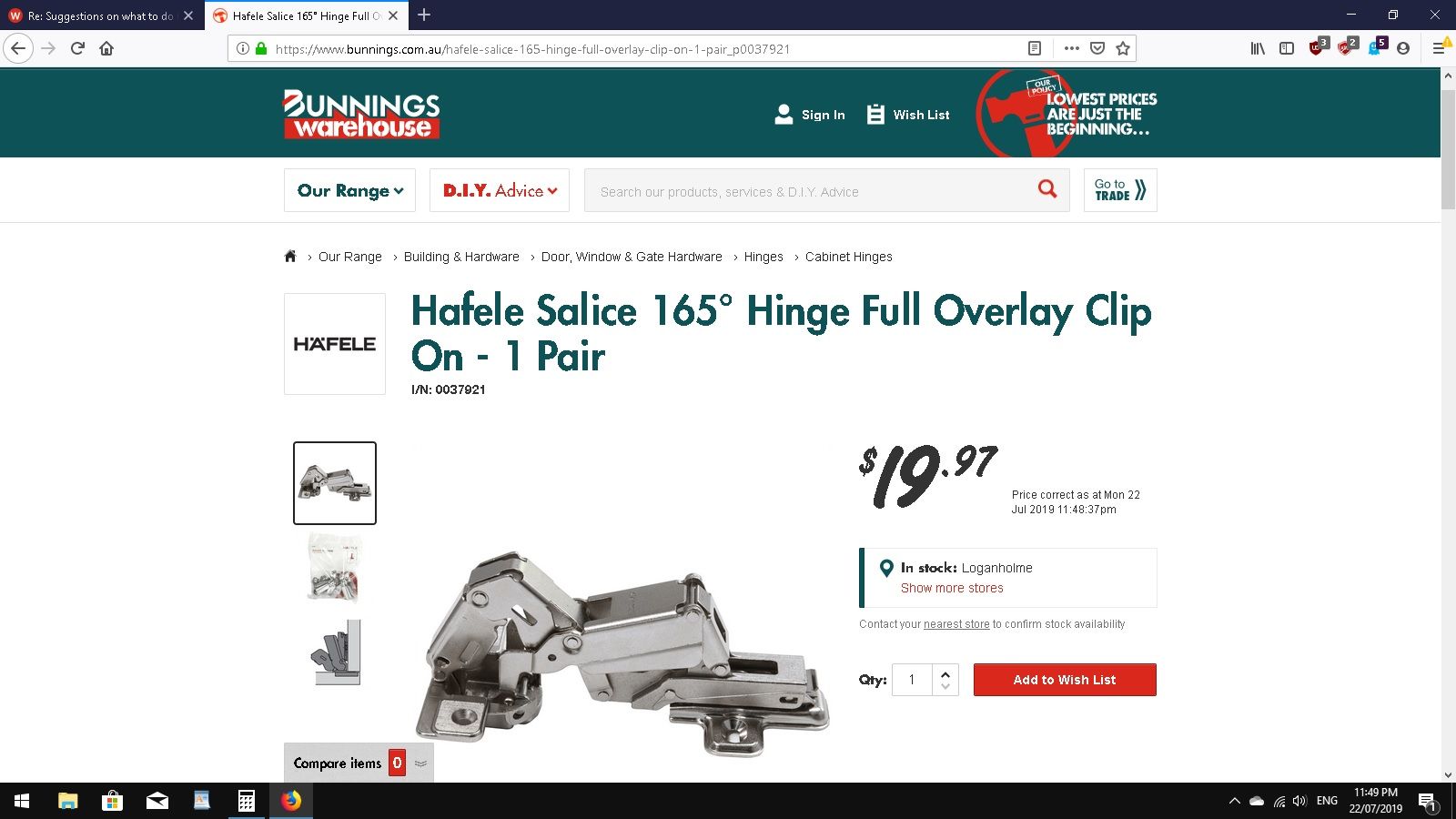 What hinge do I need to fix this corner Bunnings community
