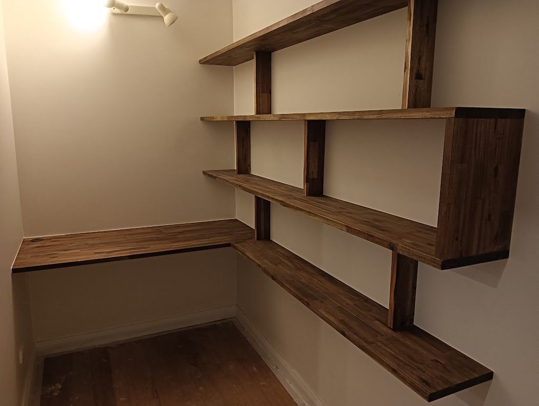 Custom floating shelves and desk Bunnings community